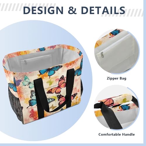 YETTASBIN Butterfly Large Foldable Travel Tote Bag, Lightweight Waterproof Swim Pool Bag with Handles & Pocket for Beach Outdoor, Reusable Grocery Bag for Kitchen, Shopping4