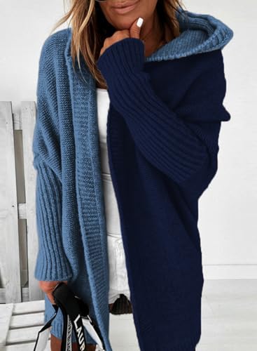 Image of Astylish Women 2026 Fall Clothes Outfits Hooded Knit Cardigan Sweaters | Open Front, Long Sleeve, Color Block, Fashion Clothing, Outwear Coats
