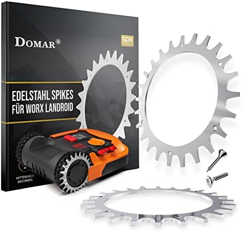 DOMAR WORX LANDROID SPIKES AUS EDELSTAHL – Worx Spikes Räder für bessere Traktion – Landroid Zubehör kompatibel mit Worx-Landroid S&M Modellen – Mähroboter Spike Set inkl. Schraube