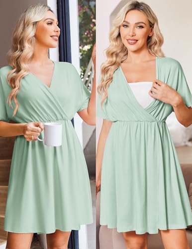 Image of Ekouaer 3 in 1 Labor and Delivery Gown for Hospital Short Sleeve Maternity Nursing Dress Nightgown Postpartum Sleepwear