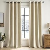 Woaboy 2 Piezas Cortina Opaca Terciopelo Cortina Aislante Termica Frio Calor Anti-Ruido Moderno para Ventana Habitación Salón Cocina Dormitorio 140x225cm Beige Claro