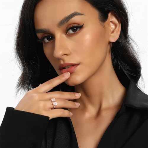 MDFUN 18K Adjustable Eternity Toi Et Moi Ring for Women Radiant-Cut and Pear-Shaped Cubic Zirconia Stones Fake Wedding Ring Statement Eternity Promise Engagement Wedding Rings2