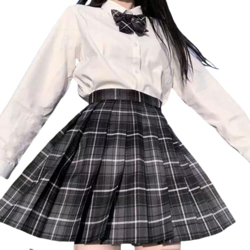 [COSSA] 制服 スカート プリーツスカート コスプレ JK 女子高生 制服セット チェックスカート リボン キャンパス パーティー コスプレ 写真撮影 遊園地 文化祭 卒業式 プリーツスカート+リボン 2点セット