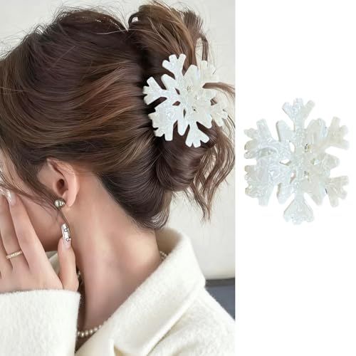 Snowflake Hair Clips for Women Christmas Hair Claw Clips White Snowflake Strong Hold Large Hair Jaw Clips Cute Non-slip Winter Hair Barrettes Strong Hold Christmas Party Hair Accessories Decorations