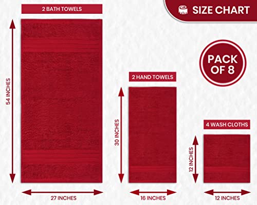 Akti Premium 8 Piece Bathroom Towel Set, 2 Bath Towel 2 Hand Towel 4 Wash Cloth Bathroom Set, 100% Cotton Bathroom Towels With 580 Gsm, Extra Absorbent & Quick Drying Towels For Bathroom - Red #TOP5
