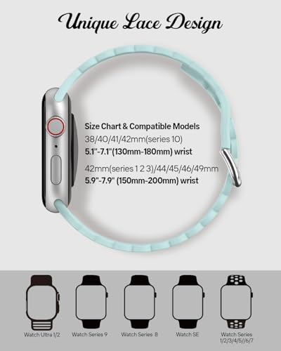 Sunnywoo Lace Sport Silicone Band Compatible with Apple Watch 38mm 40mm 41mm 42mm 44mm 45mm 46mm 49mm for Women, Soft Wristband Waterproof Replacement for iWatch Series Ultra 10 9 8 SE 7 6 5 4 3 2 1