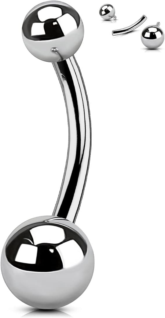 OUFERTitanium Belly Button Rings, Gold Belly Rings, Internally Threaded Navel Piercing Jewelry, Long Belly Piercing Jewelry, Curved Barbell, Belly Rings For Women Men