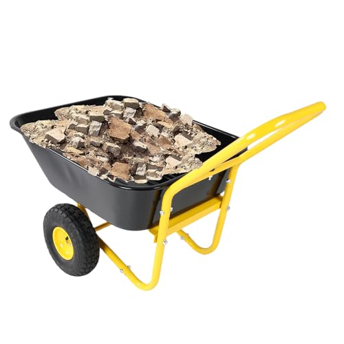 Carretilla de jardín heavy duty con ruedas, carga fácil para jardín y exterior, negro y amarillo miniatura 3