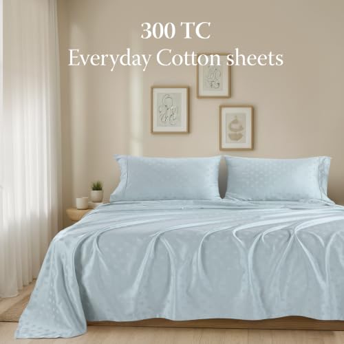 Image of Threadmill 300 Thread Count Cotton Queen Sheet Set, Sateen, Jacquard Damask | 100% Cotton, Sateen Weave, Jacquard Damask Pattern, 4-Piece Set, 16 inch Deep Pocket, Cooling, Pill-Resistant, OEKO-TEX Certified