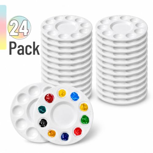 Image of Mr. Pen-Bulk Round Paint Tray Palettes, 24 Pack | Plastic White Palettes for Students, Kids, DIY, Craft, Art Class, Painting, Paint Holder