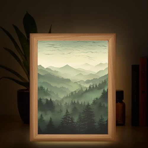 Light Up Painting, Watercolor Forest Wall Art Picture Light Modern Forest Light Up Art Frame, 10 Brightness USB Powered 3 Lighting Modes, Anxiety Relief Gift for Bedroom Home-Without Acrylic Panel