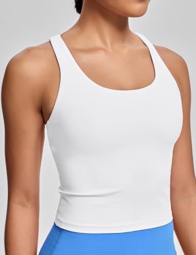 Image of HeyNuts Longline Zeal Bras Medium Impact Wirefree Sports Bras Workout Crop Tank Tops with Removable Pads, A-D Cups