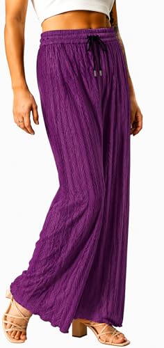 Image of Ebifin Women Pleated Palazzo Pants, Elastic Waist, Free Size, Casual Summer Wide Leg Trousers, Flowy Lightweight Lounge Pants for Travel, Vacation