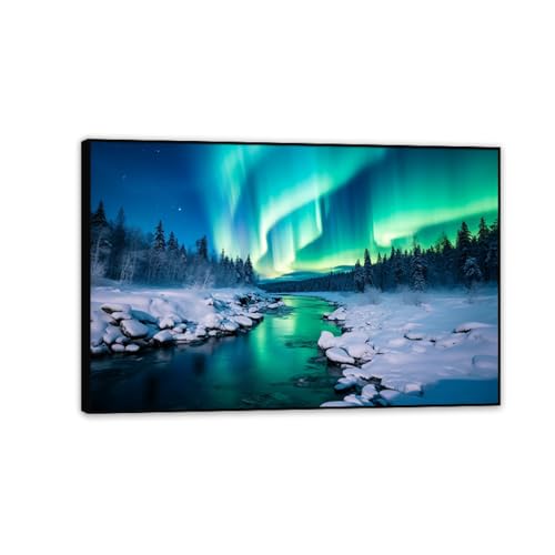 Ciel étoilé d'Islande et rivière bleue sur toile | Déco apaisante MOBYAT 45x30cm