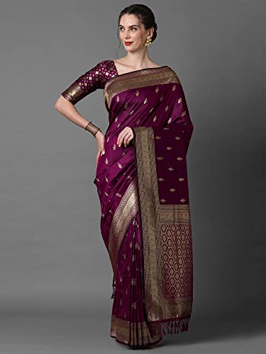 Image of AKHILAM Women's Banarasi Silk Blend Woven Design Golden zari Work Saree With Unstitched Blouse Piece (2PAKHI41 Parent)