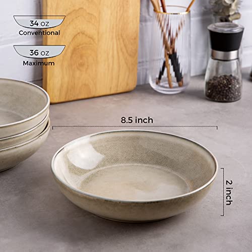 Amorarc 8.5'' Large Pasta Bowls, 36Oz Ceramic Salad Serving Bowls Set Of 4 For Kitchen, Wide Stoneware Bowls For Pasta,Salad,Fruit,Bread, Microwave Safe, Reactive-Color #TOP1