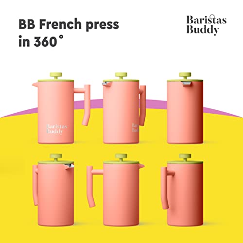 Baristasbuddy Stainless Steel French Press Coffee Maker – 34 Oz Large Coffee Press Coffee Maker – Colorful Retro And Cute French Press - The Best Pink Coffee Maker And Tea Press #TOP6