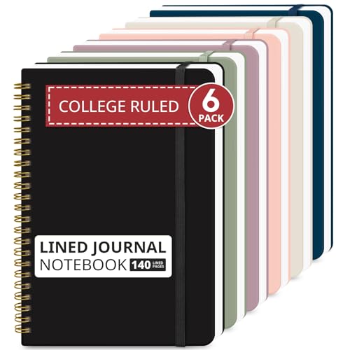 Image of Taja 6 Pack Lined Spiral Notebooks for Work, 140 Pages, A5(5.7 inch x 7.9 inch) Hardcover College Ruled, Journaling Notebooks for Notes-Taking, Perfect for Office School Home, 6Multi Colors