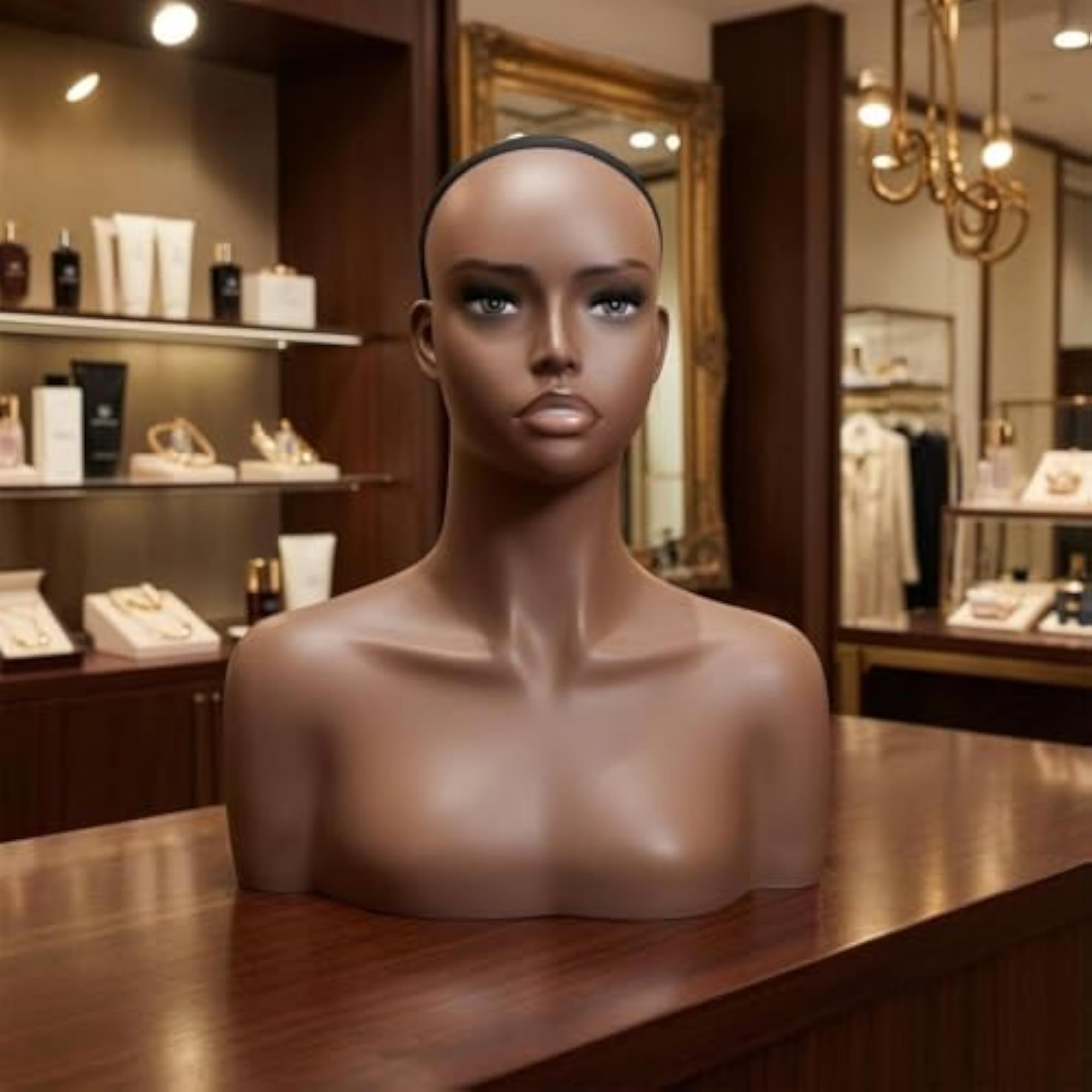 Dark Brown Realistic Jewelry Display Bust Mannequin