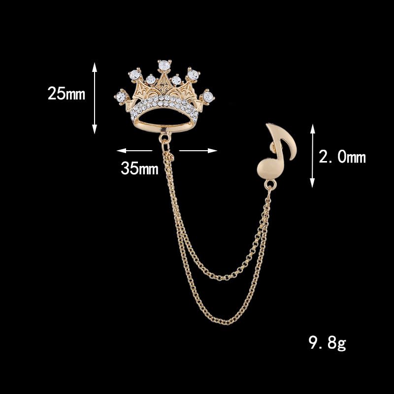Image of coadipress Crown With Hanging Chain Brooch for Women Men Elegant Gentlemen Gold Silver Crystal Crown Lapel Pin Vintage Rhinestone Wedding Brooch Suit Shirt Pin Accessories