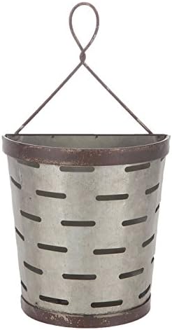 Hobby Lobby Galvanized Metal Slotted Vented Tin Olive Bucket Wall Pocket with Hanger Works For Plants image 3