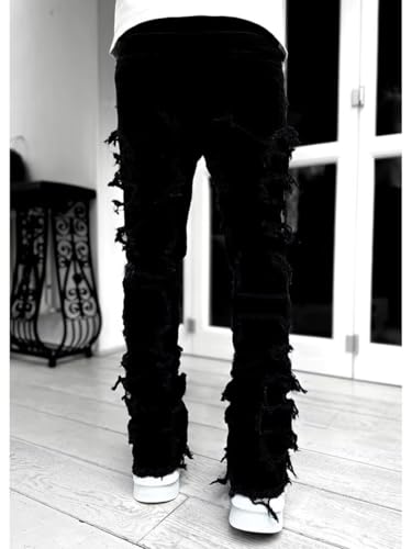 Boy's Stacked Jeans Slim Fit Ripped Skinny Stretch Hip Hop Streetwear Denim Pants3