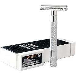 DEDGE Classic Double Edge Safety Razor Single Blade Razor For Men, Reusable Razor, with 5 Premium Razor Blades -Chrome