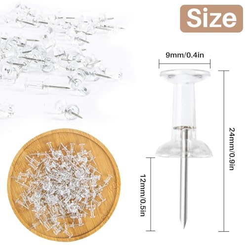 MAQIHAN 400 peças de pinos - tachinhas de polegar tachinhas transparentes para polegar, cabeça de pl