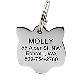 GoTags Cat ID Tag, Personalized Cat Shape Pet ID Tag in Stainless Steel, Includes up to 4 Lines of Custom Engraved Text – Stainless Steel, Kitty Face