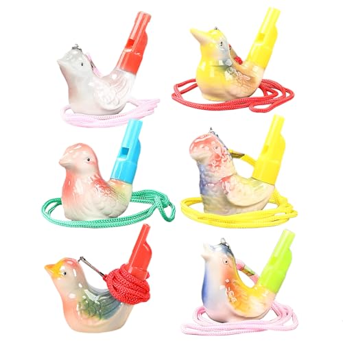 Osuter - Fischietto per uccelli per bambini, 6 pezzi, in ceramica, fatti a mano, in ceramica, con suono di canto di uccelli, per giochi all'aperto, decorazione della casa, giocattolo per bambini