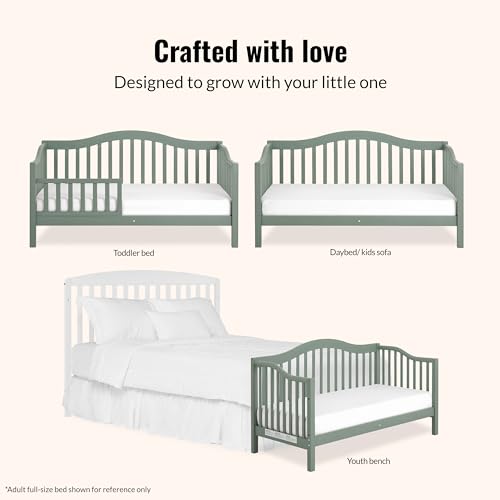 Image of Dream On Me Austin Wooden Toddler Day Bed for Kids, Meadow Green | GREENGUARD Gold Certified & BSA Verified, Low-to-Floor Design, Removable Safety Guardrail, Solid New Zealand Pinewood