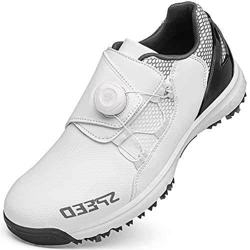 FOV Hombres Mujeres Zapatos de Golf Malla 6 Spikes Hebilla Giratoria Zapatos de Golf Profesionales Impermeable Antideslizante Ligero Entrenamiento al Aire Libre Zapatillas de Deporte Blanco EU38 Cover