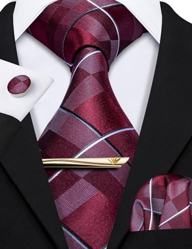 Image of Barry.Wang Designer Mens Tie Sets Collection, Eleagnt Gift Box Tie Clips Handkerchief Cufflink Set