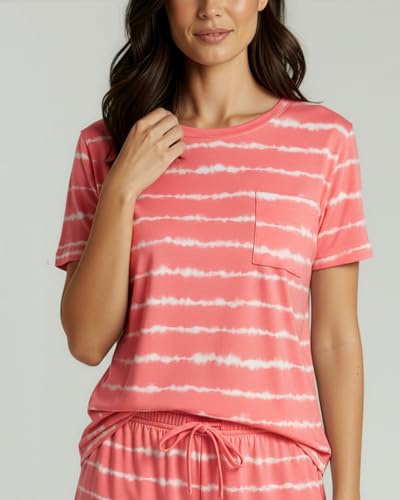 Image of Real Essentials 2 Pack: Women's Short Sleeve Pajama Short Set - Comfy Lightweight Soft Lounge Sleepwear (Plus