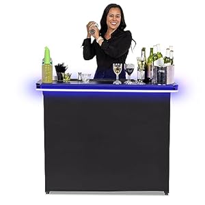 GoBar PRO Commercial Grade Portable Bar Table – Mobile Bartender Station for Events – Includes Black Skirt and Carry Case – Standard or LED, Pack 1