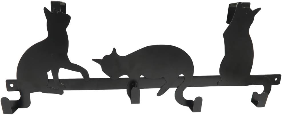 Evelots Over The Door 4 Hook Towel/Coat Rack Hanger Organizer, Kitty Cat Design-Easy No Tool Installation-Black Iron-Holds 20 lbs.