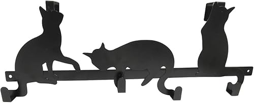 Miniatura 6 de Evelots Organizador para colgar toallas y abrigos sobre la puerta, con 4 ganchos, diseño de gatito, fácil instalación sin herramientas, hierro