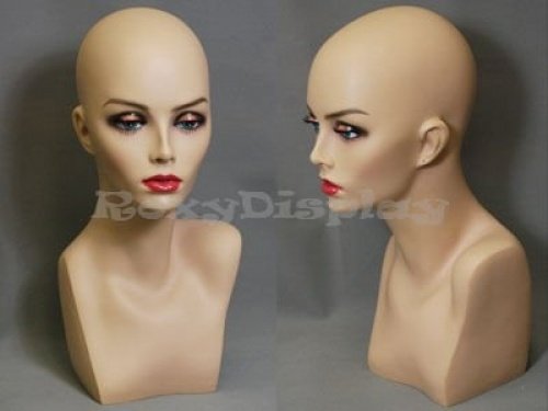 (Md-Ph17 X 2 Pcs) Roxy Display® Two Realistic Female Mannequin Head Flesh Tone Pretty Make-Up, Jewlery Display. #TOP4