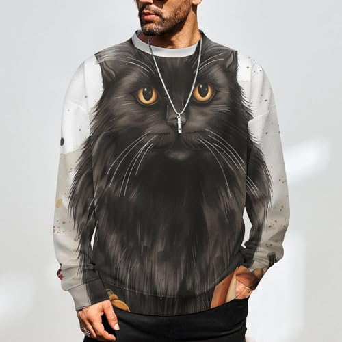 Fall Tuxedo Cat Crewneck Sweater Men Funny Crew Neck Sweater Long Sleeve Casual Lightweight Pullover2