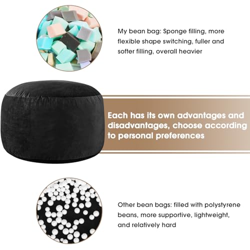 Image of Bean Bag Chairs for Adults - Memory Foam Furniture BeanBag Chair - Kids /Teens Sofa with Soft Micro Fiber Cover - Round Fluffy Couch for Living Room Bedroom College Dorm, Carbon Black