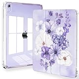 Feams Case for iPad Mini 6th Generation Case, Slim Lightweight Trifold iPad Mini 6 Case 8.3 Inch 2021 Clear Back Cover with Pencil Holder & Auto Sleep/Wake for iPad Mini 6, Purple Bouquet