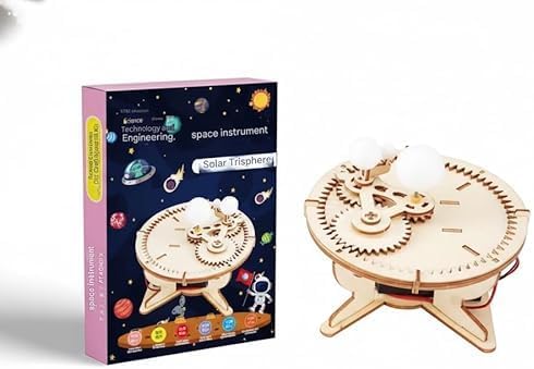 DIY Wooden Earth Moon Sun Orbital Model Kit STEM Educational Science Project 3D Mechanical Assembly Puzzle for Kids & Students Solar System Astronomy Learning Toy (Space Instrument)