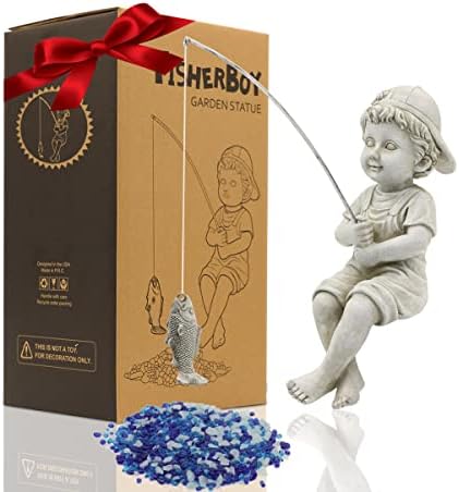 Goodeco Fisherboy Statue Garden Outdoor Ornaments, Spirituality Garden Decorations Home Decor,Boy Fisherman Figurine Sculpture,Gifts for Outdoor Yard Lawn Pool Pond Decor Fishing statue,28cm