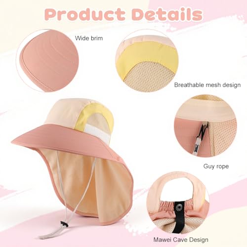 Image of SNOWIE SOFT Wide Brim Sun Hat for Kids Girls with Neck Flap Shawl, UPF 50+ Adjustable Chin Strap Sun Protection Hat for Girls 2-10 Years Old, Summer Breathable Sun Visor Hat Windproof Beach Hat