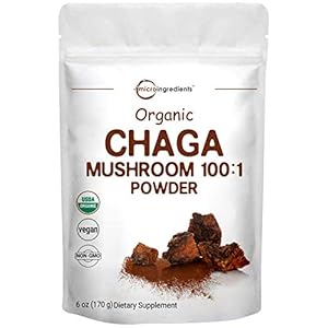 Micro Ingredients Sustainably Maine Grown, Wild Harvest Organic Chaga Mushroom Extract 100:1 Powder, Chaga Tea, 6 Ounce…