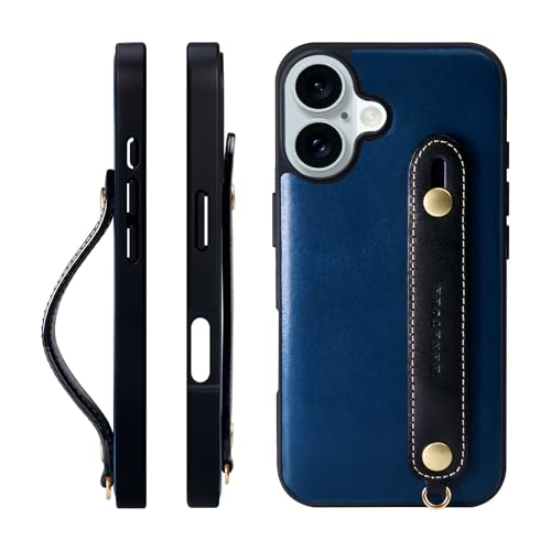HANATORA for iPhone 16Plus �P�[�X �{�v �ϏՌ� �w�ʃx���g �X�g���b�v�����O �X�}�z�P�[�X �X�}�z �X�^���h�@�\ �l�b�N�X�g���b�v �t�� �C�^���A�����U�[ �M�t�g �}�O�l�b�g�Ȃ� �u���[+�u���b�N TGH-16Plus-Blue