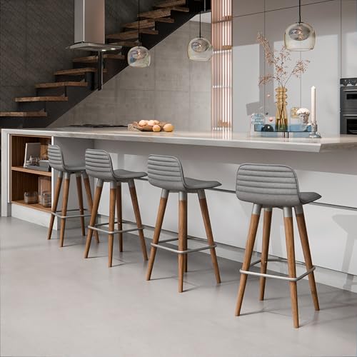UNIDECOR CASA 2 BANQUETAS PARA ILHA GOURMET LINHO CINZA AÇO CHAMPANHE MADEIRA MACIÇA LINHA PREMIUM