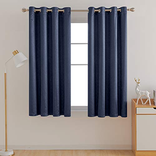 Image of Deconovo Fashionable Rod Pocket Blackout Curtains Room Darkening Curtains Window Treatments Shade Curtains for Study （5.2 Feet-Window） 52W x 63L Inch Blue 2 Drapes