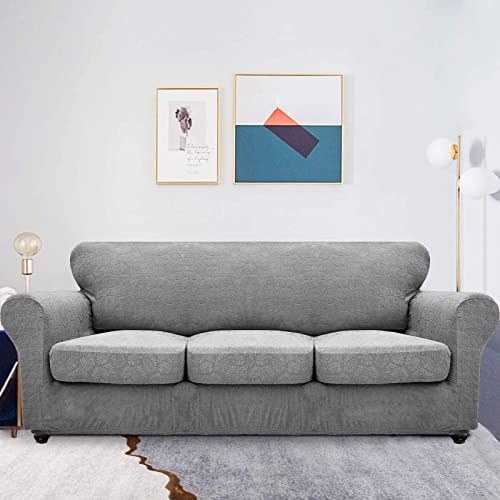 Gray Leaf Pattern Sofa Slip Covers for 3 Cushion Couch
