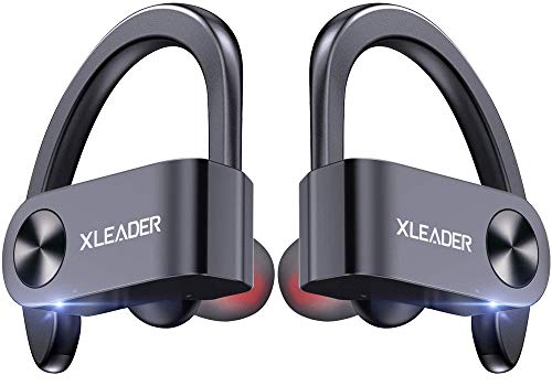 XLeader SoundAngel Sport3 - Wireless Bluetooth Sport Earbuds IPX7 Waterproof Bass+ Earphones with Mic, TWS Sports Headphones in Ear with Charging Case for Running Workout Fitness Exercise Gym Black